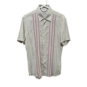 Reiss Men’s Short Sleeve Button Shirt Beige Stripe 100% Viscose Size M